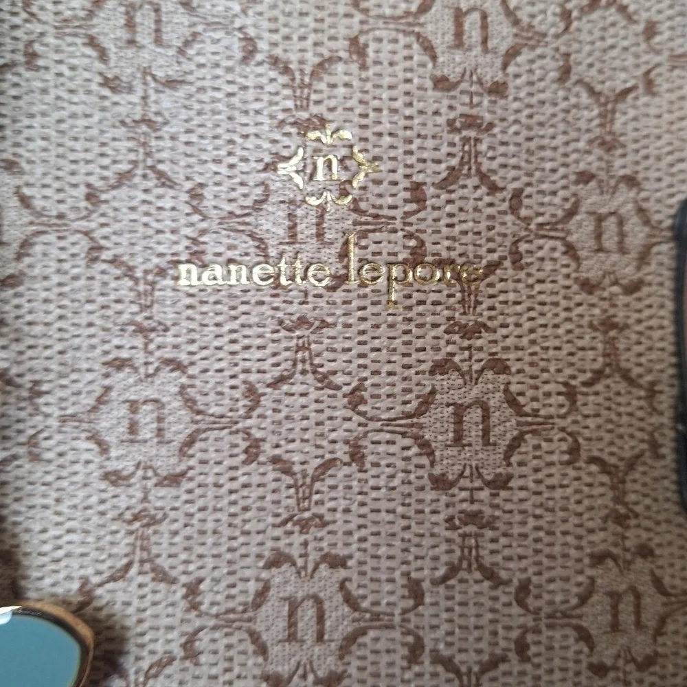 Neutral Monogram Tote Bag with Floral Charm - Picture 3 of 8